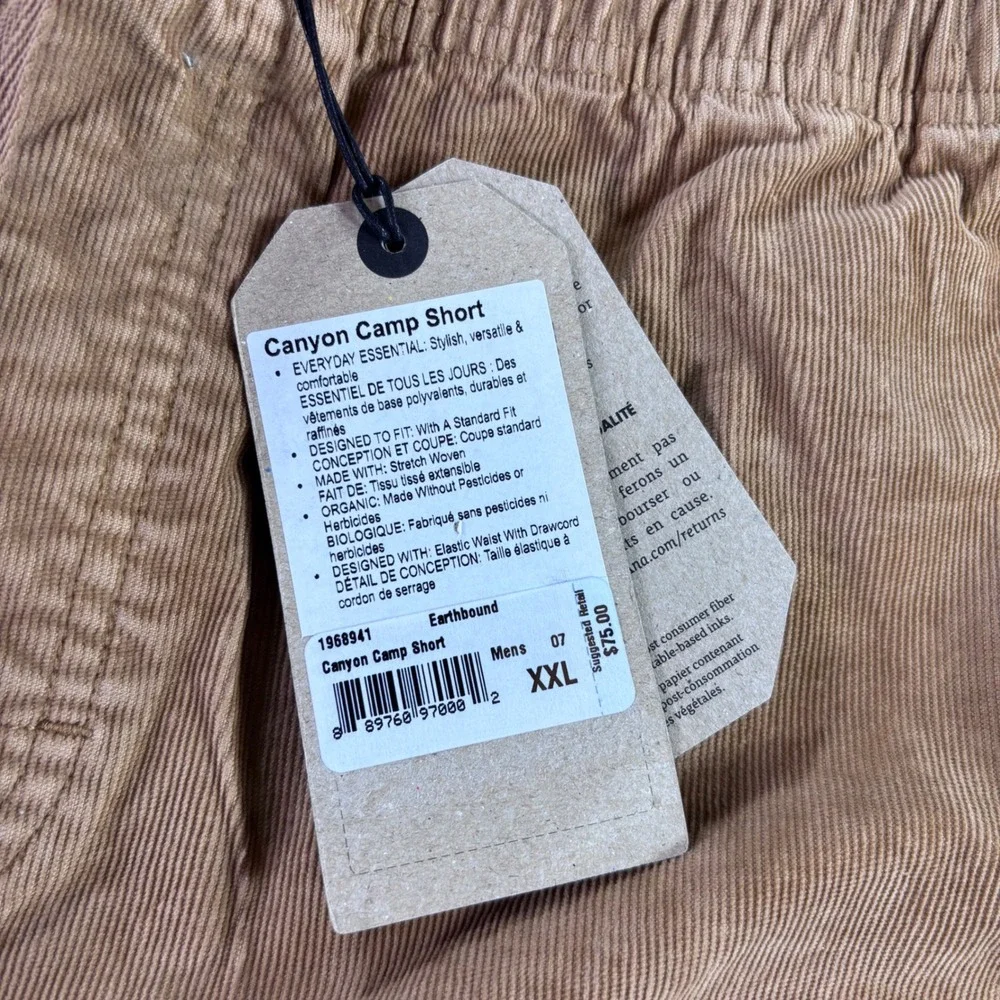 prAna Canyon Camp Short Mens XXL Earthbound Tan Corduroy NWT 7in Inseam Hiking